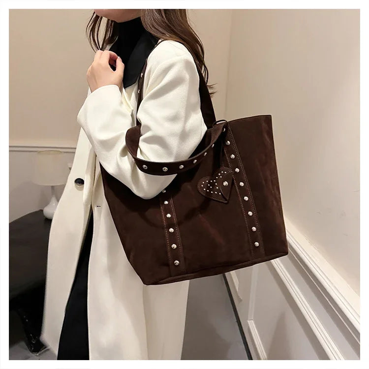 Fashion Suede Sewing Thread Shoulder Bags 2025 New Retro Versatile Commute Simplicity Solid Color Single Women's Handbag
