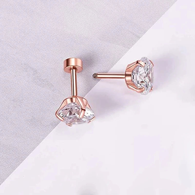 2 Pcs 18G Hypoallergenic Stud Earrings for Women Men Stainless Steel Flatback Earring Cubic Zirconia Earring Piercings