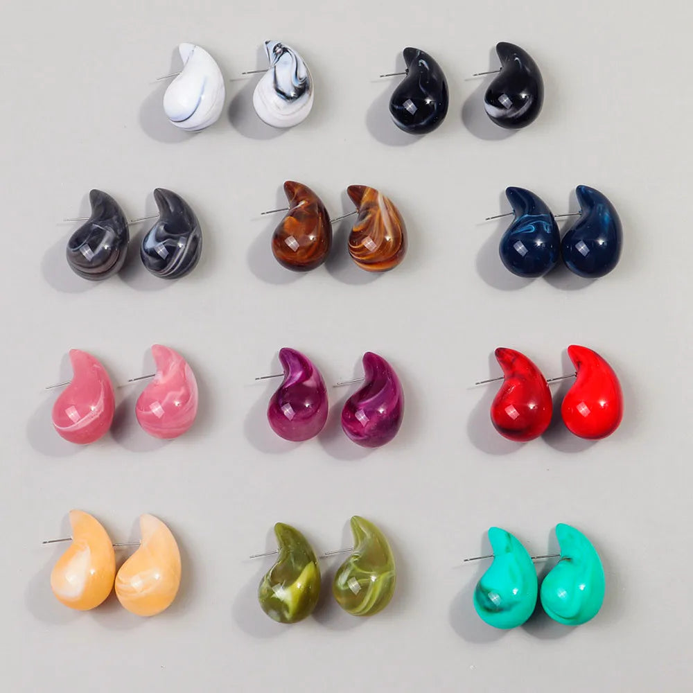 3 Pairs Trendy Acrylic Gold Color Chunky Waterdrop Dupes Drop Earrings for Women Personality Glossy Teardrop Earring Jewelry