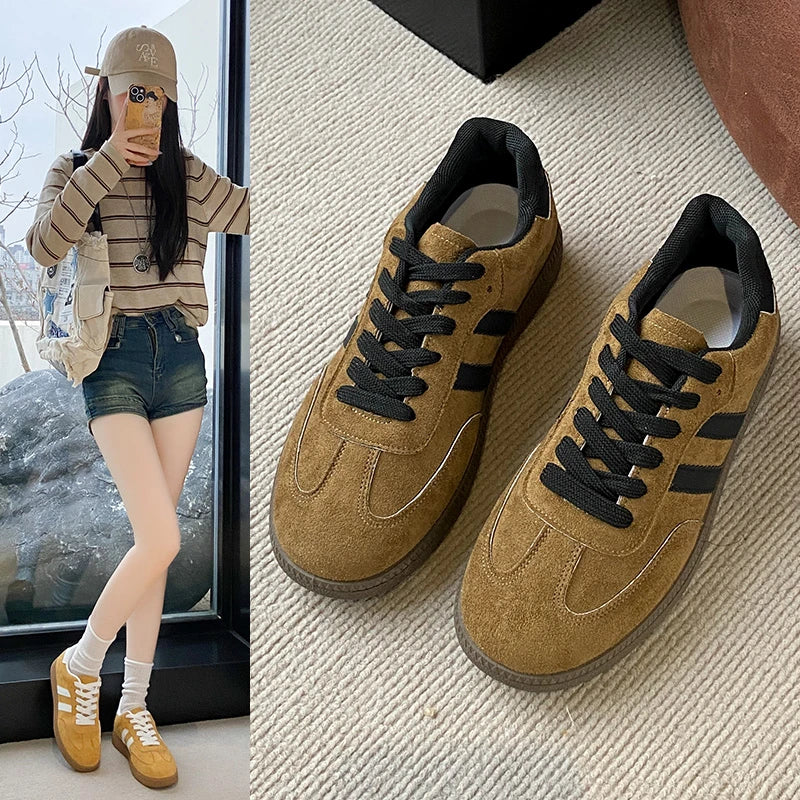 Women's Mixed Color Tennis Sneakers - Lace-Up Vulcanized Flats