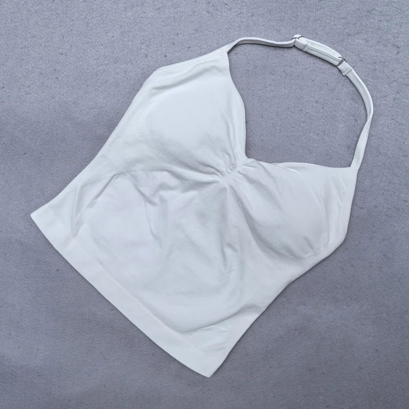 Adjustable Strappy Gym Top - Backless Scrunch Bra with Removable Cups