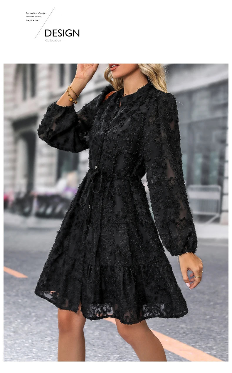 JIM & NORA  Autumn Maxi Dress For Women Casual Hollow Crochet Bohemian Long-Sleeve Loose Beach Robe Ladies Holiday Fall Vestidos