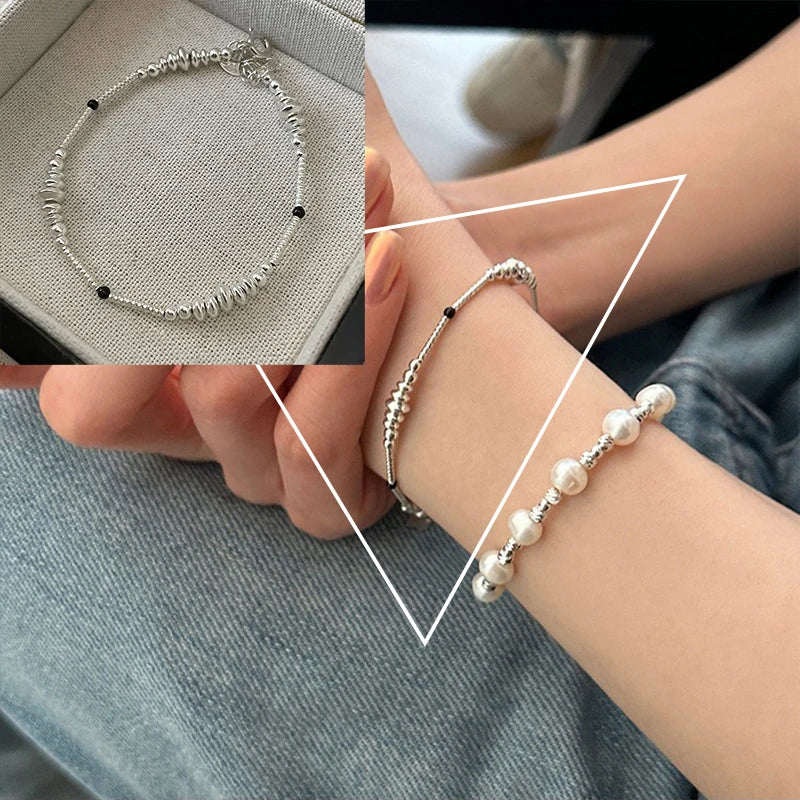 VENTFILLE 925 Sterling Silver Double Layer Pearl Bracelet for Women Girl Design Bead Korean Jewelry Dropshipping