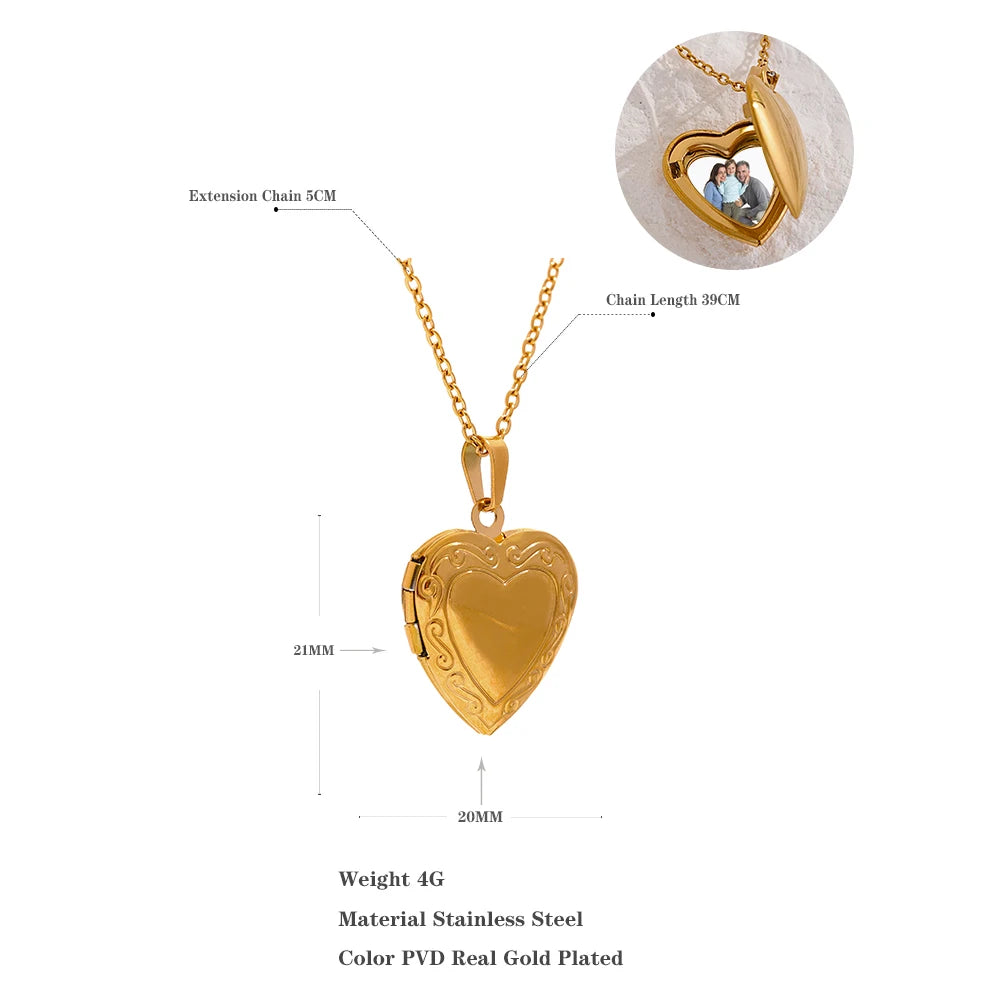 Yhpup Heart Stainless Steel Pendant Drop Necklace  Waterproof Friend Photo Picture Frame Locket Charm Necklace Jewelry Gift