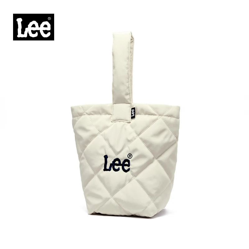 LEE Ladies Cute Design Puffer Bag Casual Soft Small Pink White Quilted Handbag Women Korean Style Down-filled Phone Bucket Bag