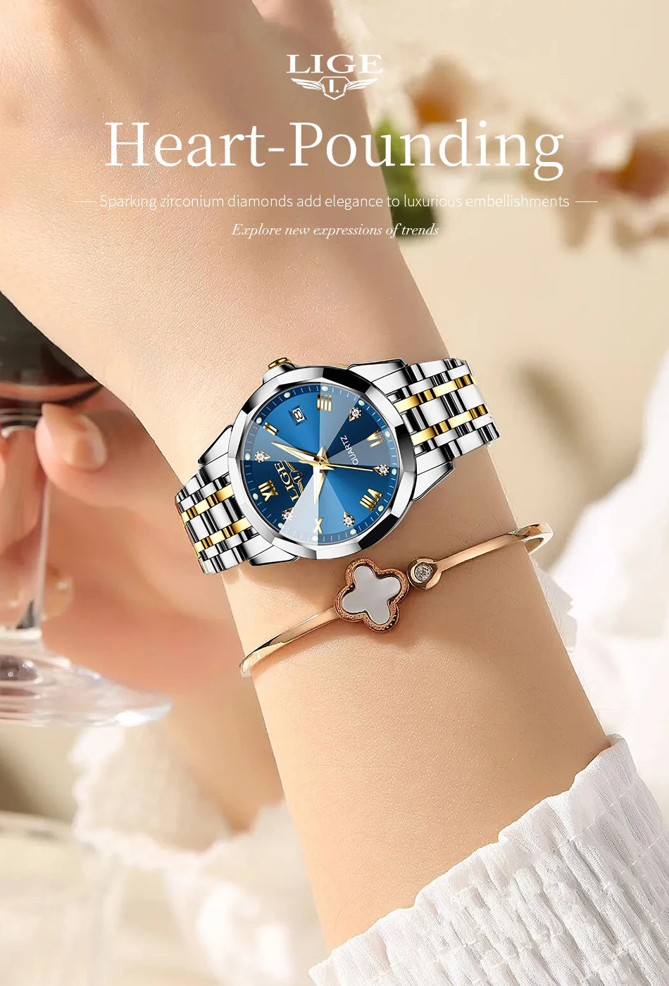 LIGE Elegant Ultrathin Nordic Simple Style Quartz Movement Women's Wristwatch Fashion Stainless Steel Bracelet Belt Woman Watch