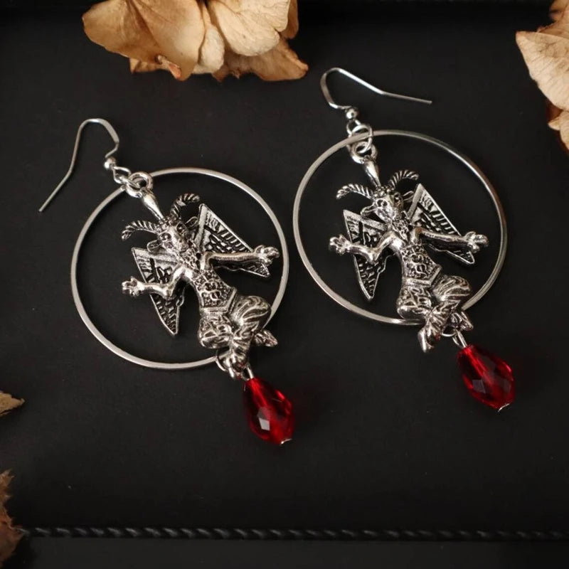 Satanism Sheep Head Crystal Hoop Earrings | Gothic Sheep Head Crystal Hoop Earrings | Gothic, Alternatives, Vintage, Witchy,