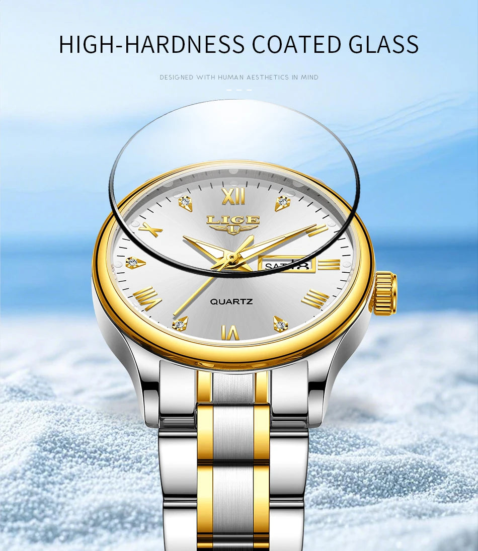 LIGE Women Wrist Watch Original Watches for Ladies Waterproof Stainless Steel Luxury Quartz Woman Wristwatch Diamond Dial Clock