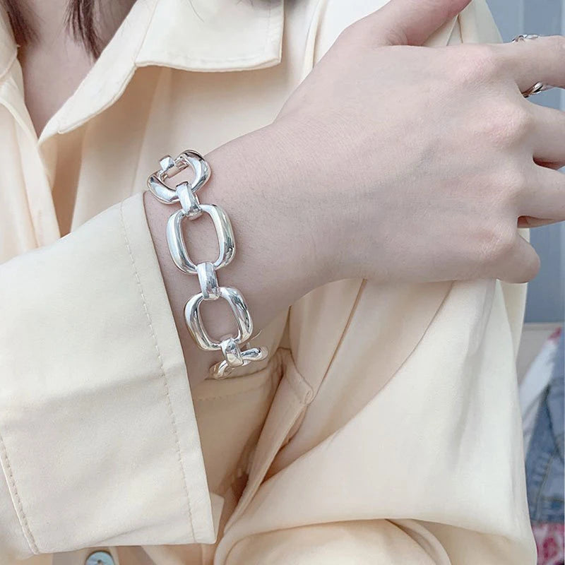 New 925 Silver Geometric Bead Punk Peace of Mind Words Irregular String Bracelet For Woman Girl Fashion Jewelry Gift Dropship