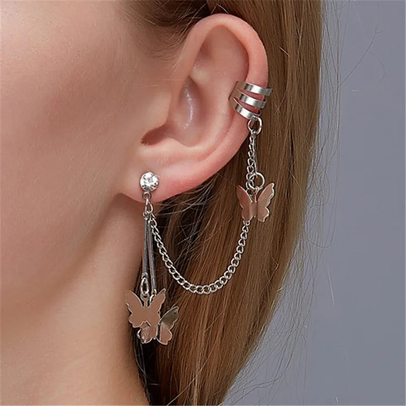 KOTiK 2024 New Gold Silver Color Leaves Clip Earrings for Women Fashion Ear Cuff Non-Piercing Earrings Set Trend Jewelry Gift