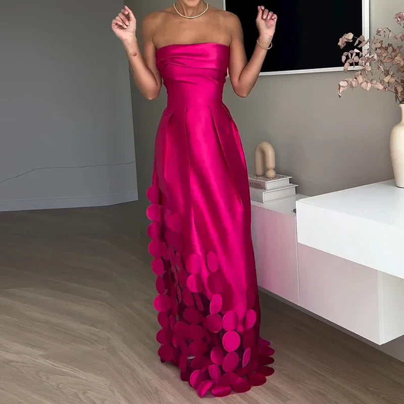 Elegant Off Shoulder Dress - Satin Hollow Out Party Evening Gown