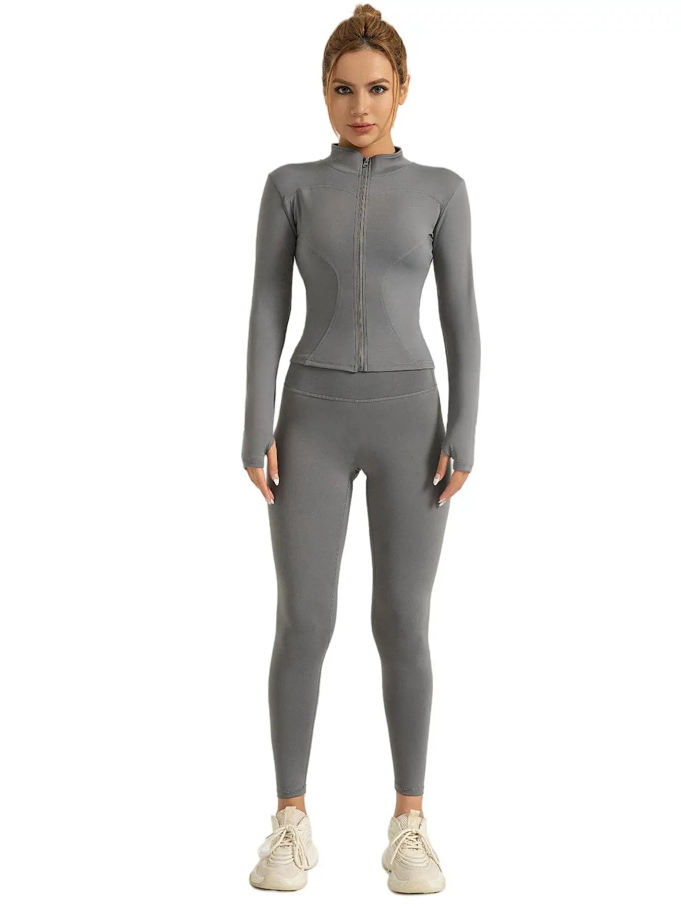 Fitfemme Two-Piece Sports Set - Zip Mock Neck Jacket & Leggings