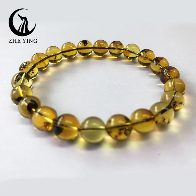 Zhe Ying 100% Natural Amber Bracelet Healing Energy Gemstone Stretch Men Women Bracelets Fashion Jewelry Gift