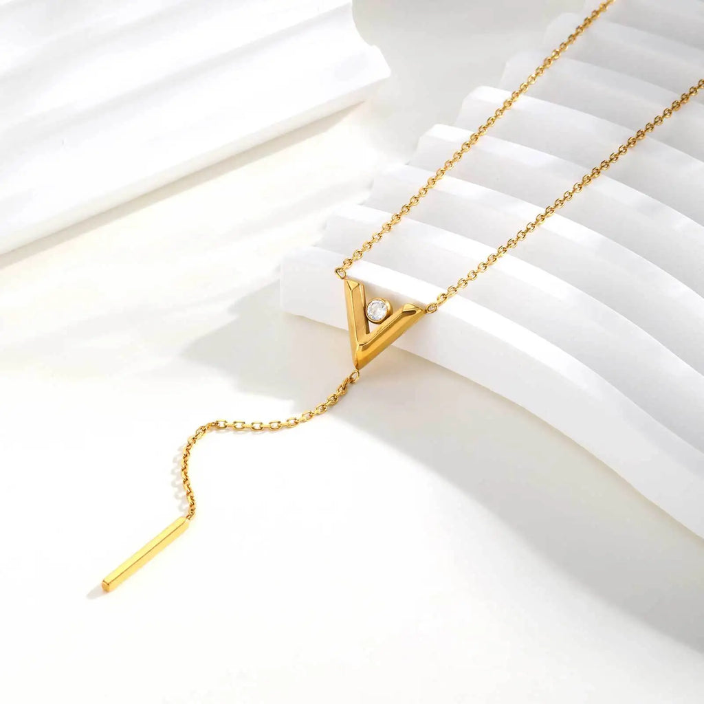 Vnox Women Trendy V Shaped Necklace With Small Pendant, Stainless Steel Y-shaped Necklaces, Jewelry Gifts Wholesale