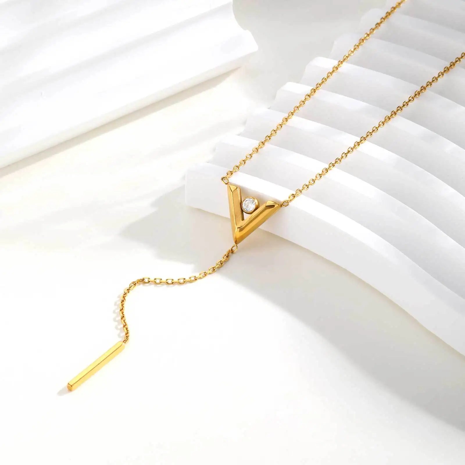 Vnox Women Trendy V Shaped Necklace With Small Pendant, Stainless Steel Y-shaped Necklaces, Jewelry Gifts Wholesale