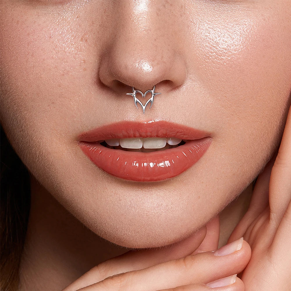 ASTM F136 G23 TItanium Piercing Septum Heart Nose Rings 16G Hinged Clicker Tragus Cartilage Helix Earrings Punk Body Jewelry