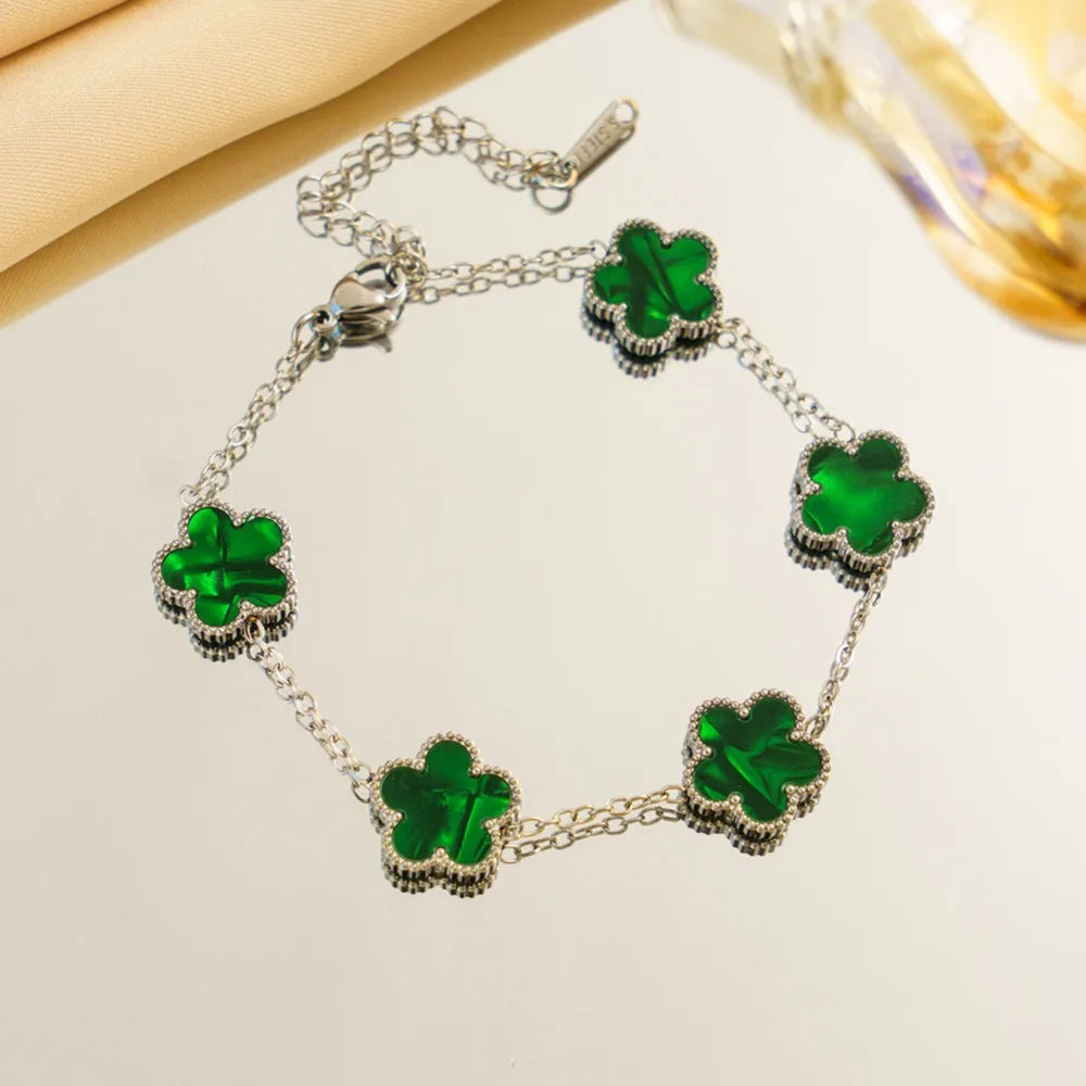 Titanium Steel Five-Leaf Clover Flower Bracelet For Women Adjustable Design Luxury High-End Fashion Fadeless Party Jewelry Gifts