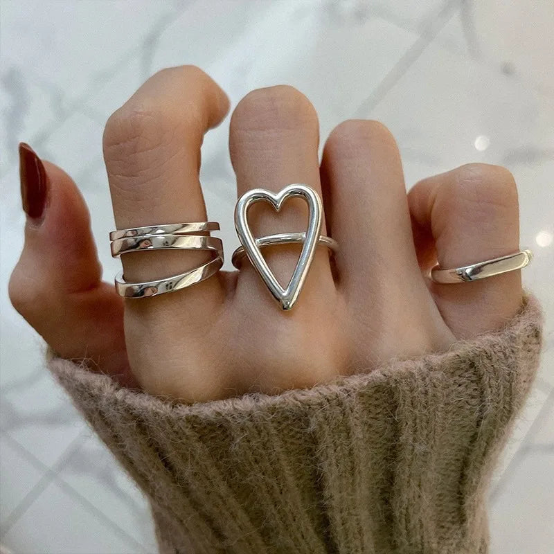 3pcs Cold Wind Starlight Inlaid Zircon Open Ring Set Handicraft, Soul Collision Trendy Jewelry Accessories 2024