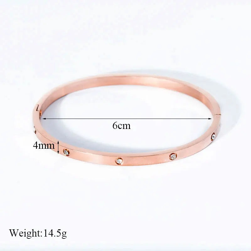 Fashion Design Gold Color Zircon And Cross Nut Nail Bangle Gold & Stainless Steel For Woman Bracelet buckle Classic jewelry