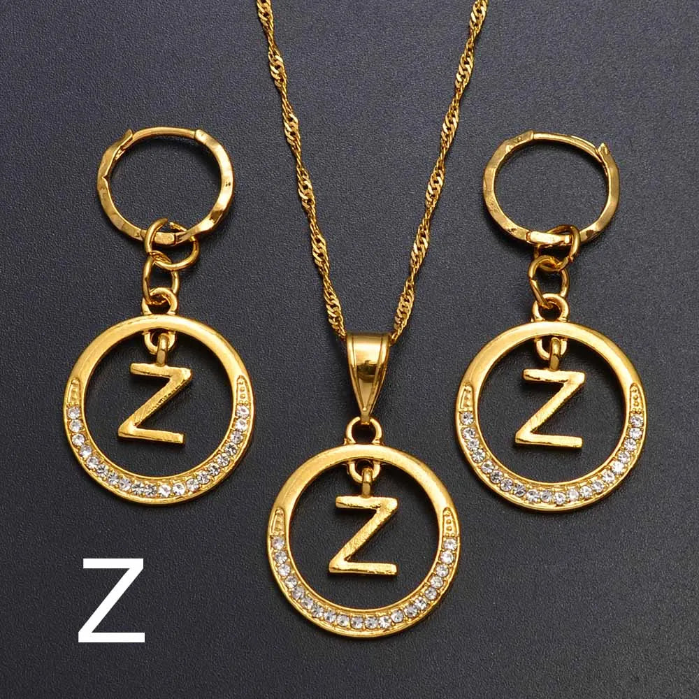 Anniyo A-Z Alphabet set Pendant Necklace and Earring set,Guam, Hawaii,African Initial Jewelry English Letters  #260306