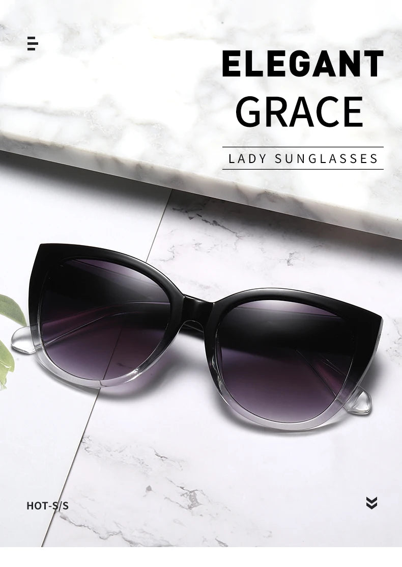 Retro Fashion Cat Eye Sunglasses - Simple Wide Leg Gradient UV400
