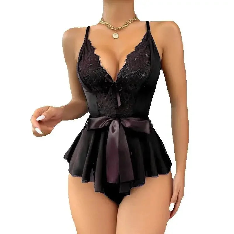 Sexy Lingerie for Women Transparent Porno Teddy Costumes Babydoll Lace Dress Plus Size Underwear Open Bra Sleepwear Lingerie