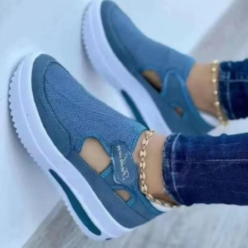 Red Sneakers Women Tennis Canvas Platform - Hollow Out Sport Shoes