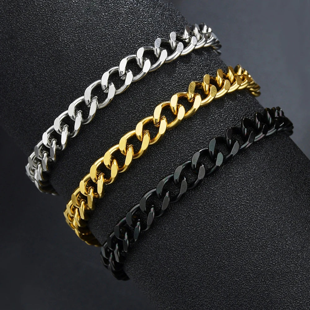 Stainless Steel Width 3.5/5/7mm Cuban Chain Men Bracelet Classic Chain Bracelet For Men Women Jewelry Gift Length Customized