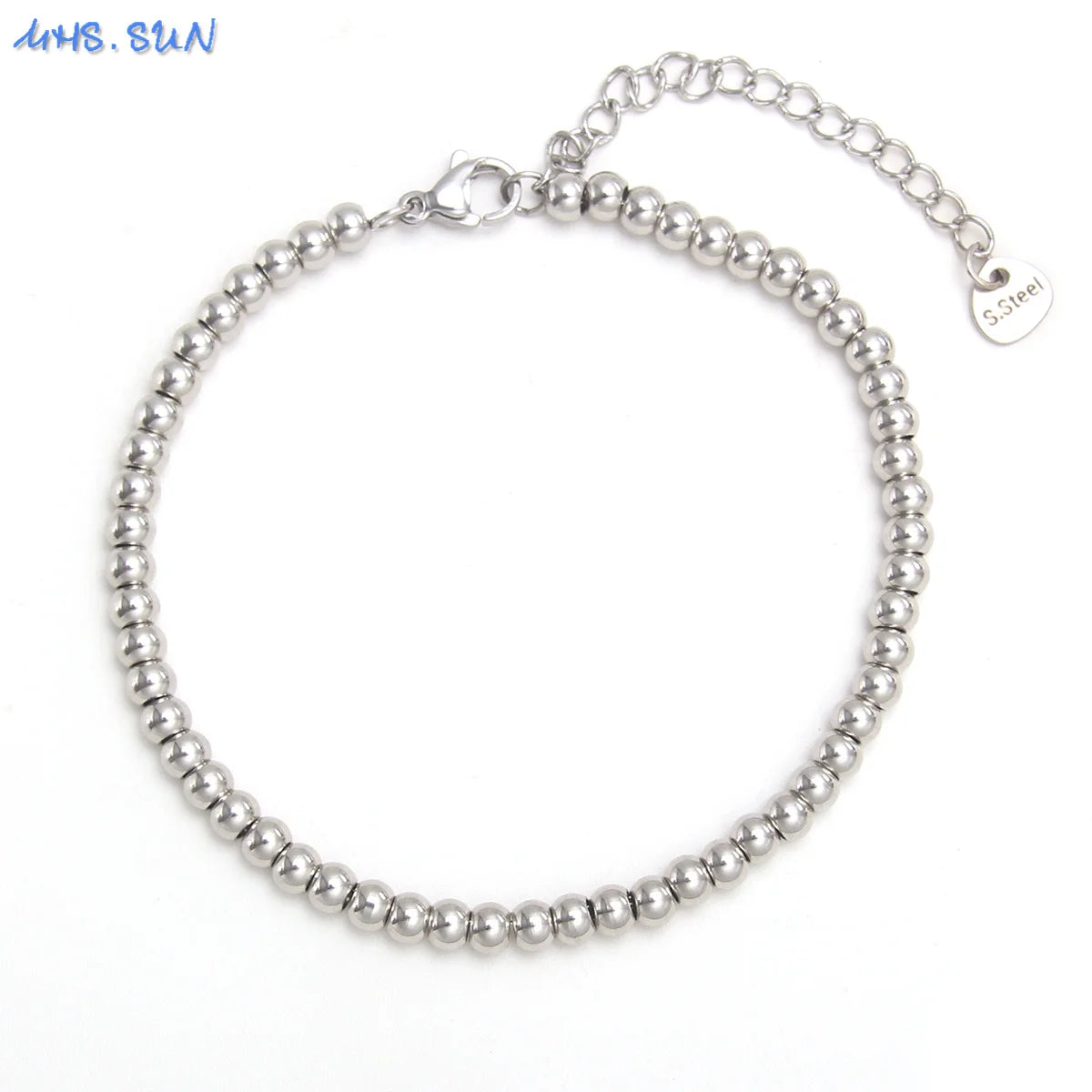 MHS.SUN Waterproof Smooth Beads Bracelet Adjustable Gold Silver Color Stainless Steel Round Balls Bracelets Unisex Party Jewelry