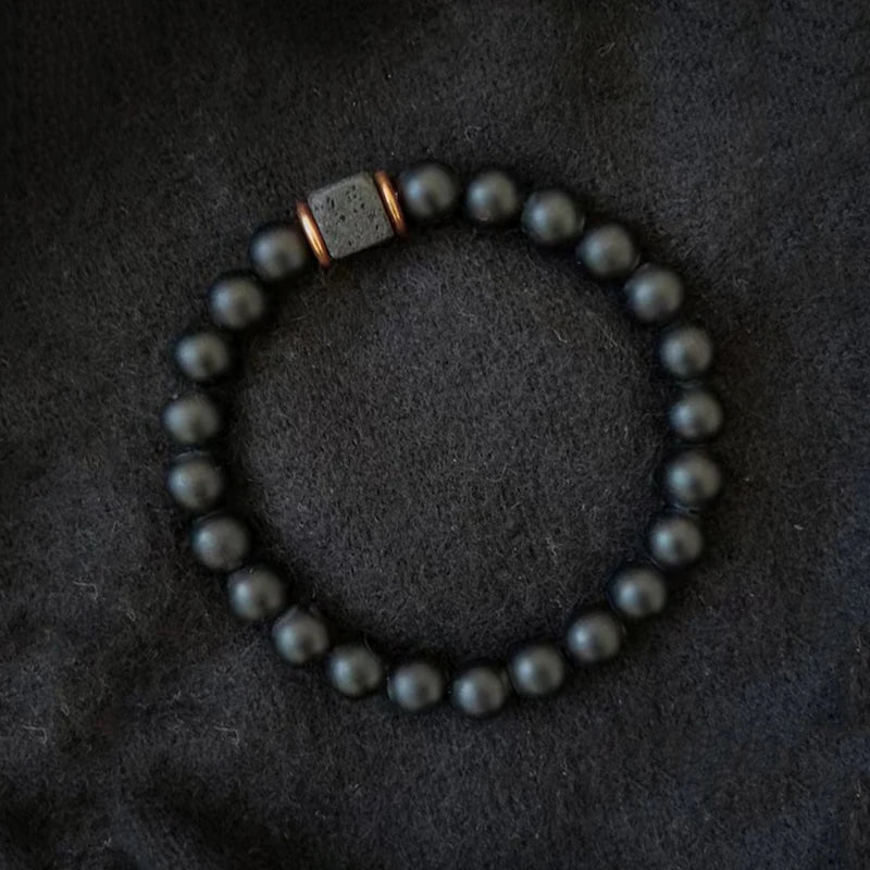 YIZIZAI Black Matte Onyx with Cube Lava Bracelet Yoga Balance Energy Stretch Bracelet Men Women Natural Gemstone Healing Jewelry
