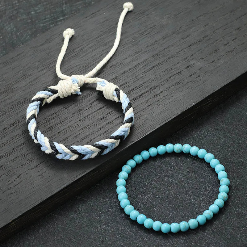 Fashionable 2Pcs Men Bracelet Set Coconut Husk Beads Braslet Lava Tiger Eyes Turquoises Stone Healing Braclet Bileklik Erkek