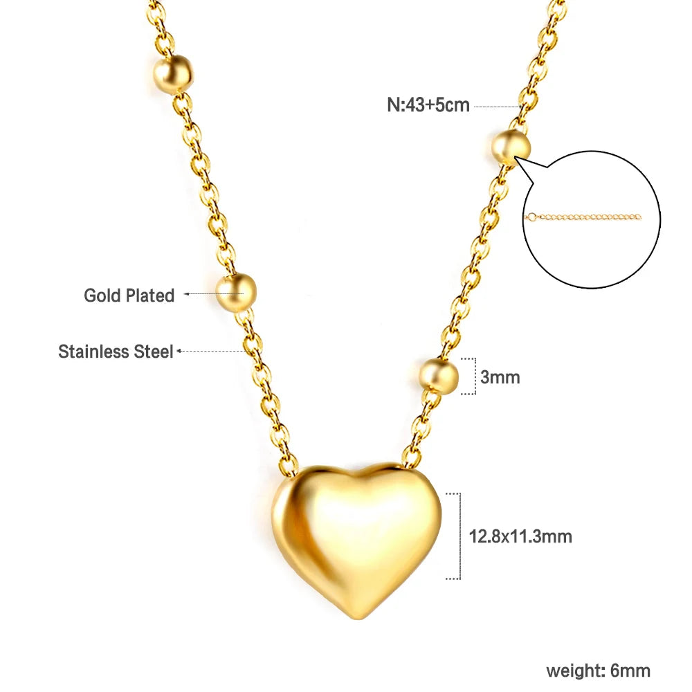 ASONSTEEL Romantic Heart Pendant Necklace For Women High Quality Golden Stainless Steel Metal Stylish Choker Valentine's Gift