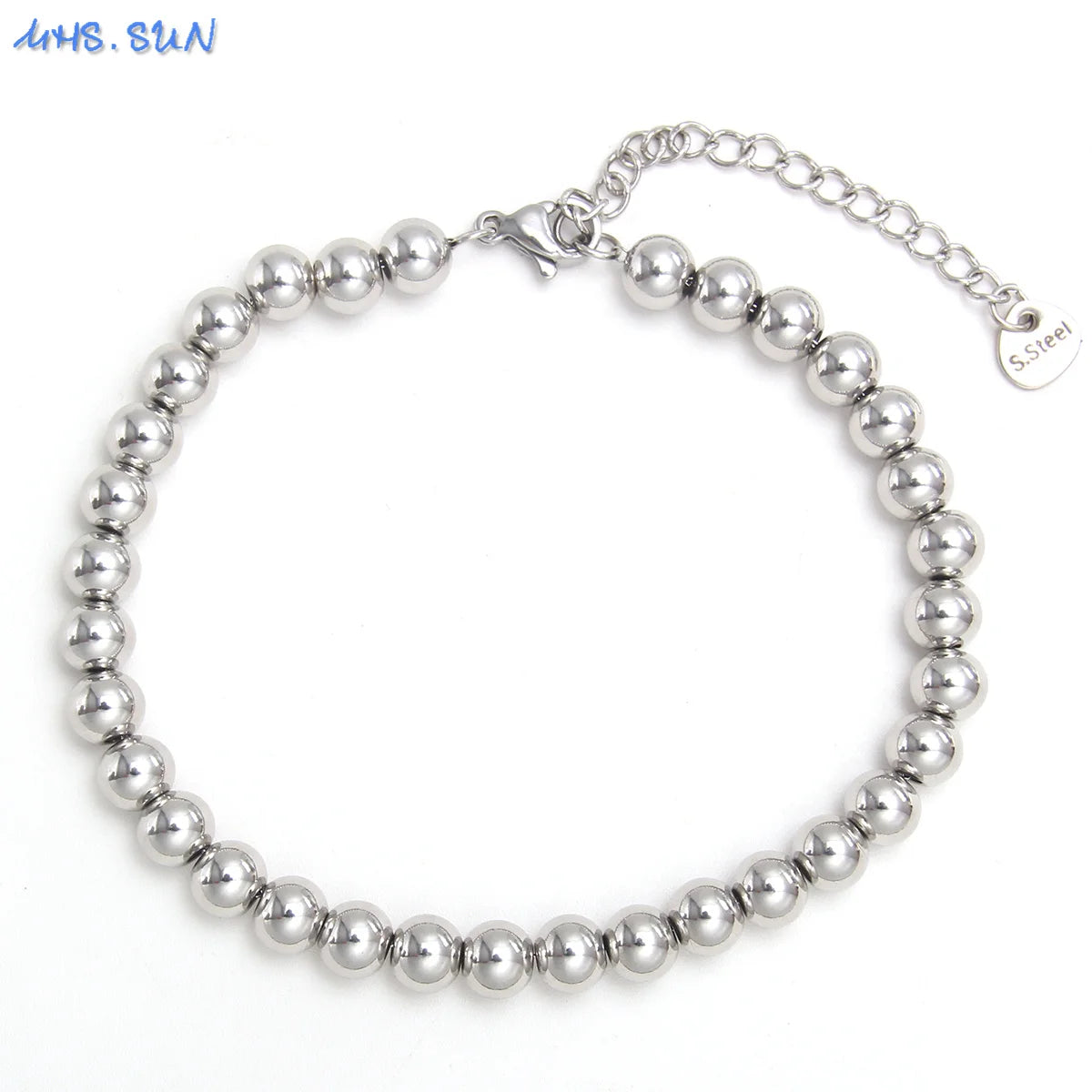 MHS.SUN Waterproof Smooth Beads Bracelet Adjustable Gold Silver Color Stainless Steel Round Balls Bracelets Unisex Party Jewelry