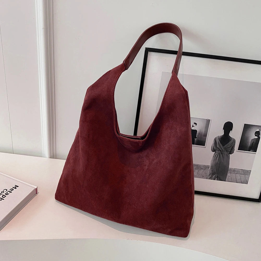 Women Suede Shoulder Bag Retro Single Shoulder Bag Large Capacity Trendy Work Hobo Solid Color Vintage Hobo Bag Top Handle Bag