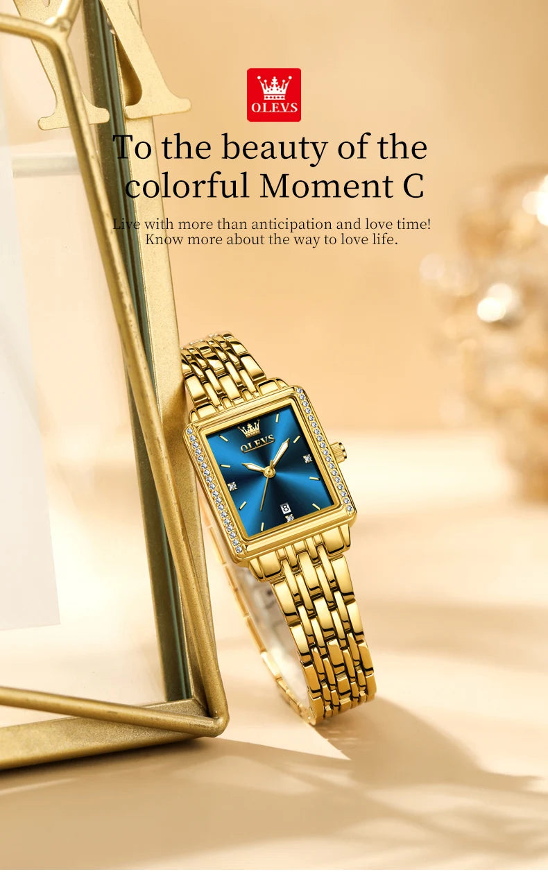 OLEVS Women's Watches Luxury Golden Stainless Steel Woman Watch Luminous Waterproof Quartz Wrist Watch Fashion Watches for Women