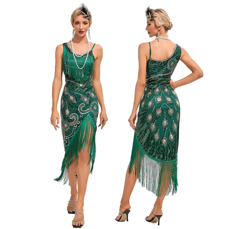 Sequin 1920s Retro Dress - Great Gatsby Cocktail Party Tassel Gown