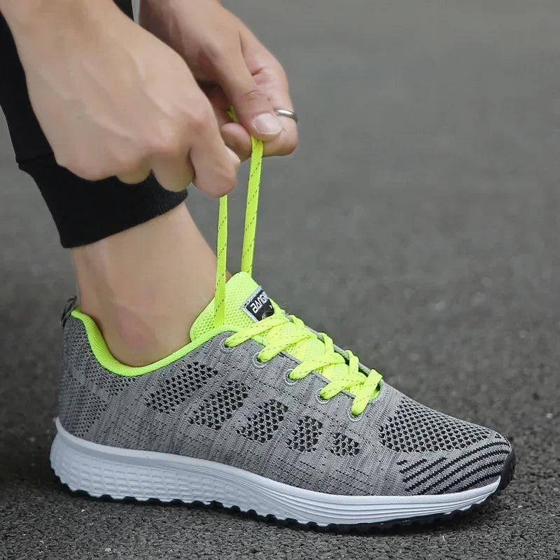 Women's Lace-up Casual Shoe Mesh Flat Shoes for Woman Summer Breathable White Sneakers Women's Vulcanized Sneakers Tenis Walking