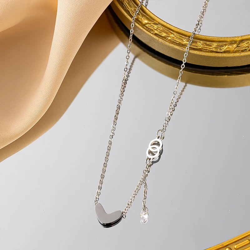 Popular 925 Sterling Silver Heart-shaped Tassel Necklace Sparkling Zircon Collarbone Chai Women's Fashion Jewelry Birthday Gift