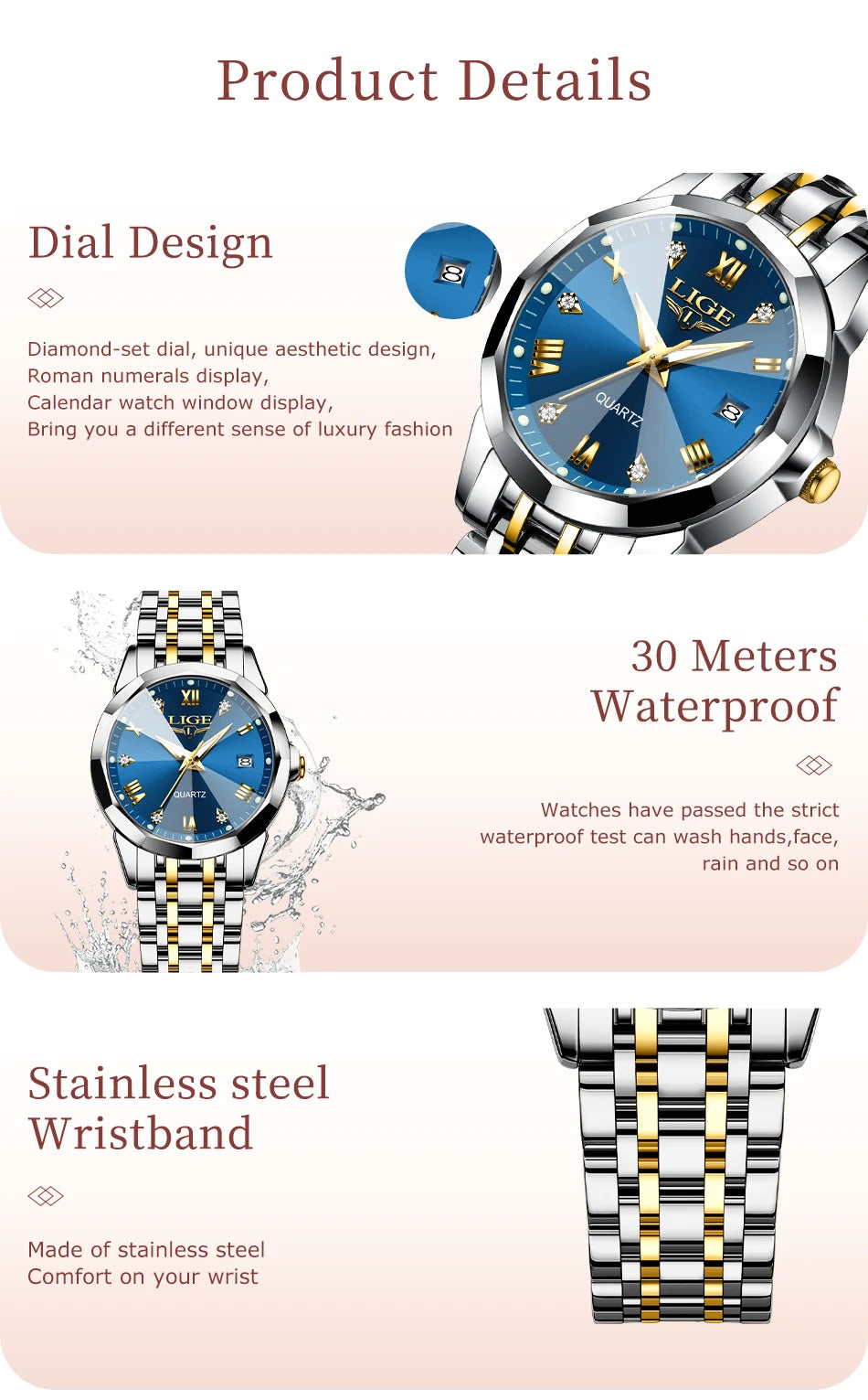 LIGE Elegant Ultrathin Nordic Simple Style Quartz Movement Women's Wristwatch Fashion Stainless Steel Bracelet Belt Woman Watch