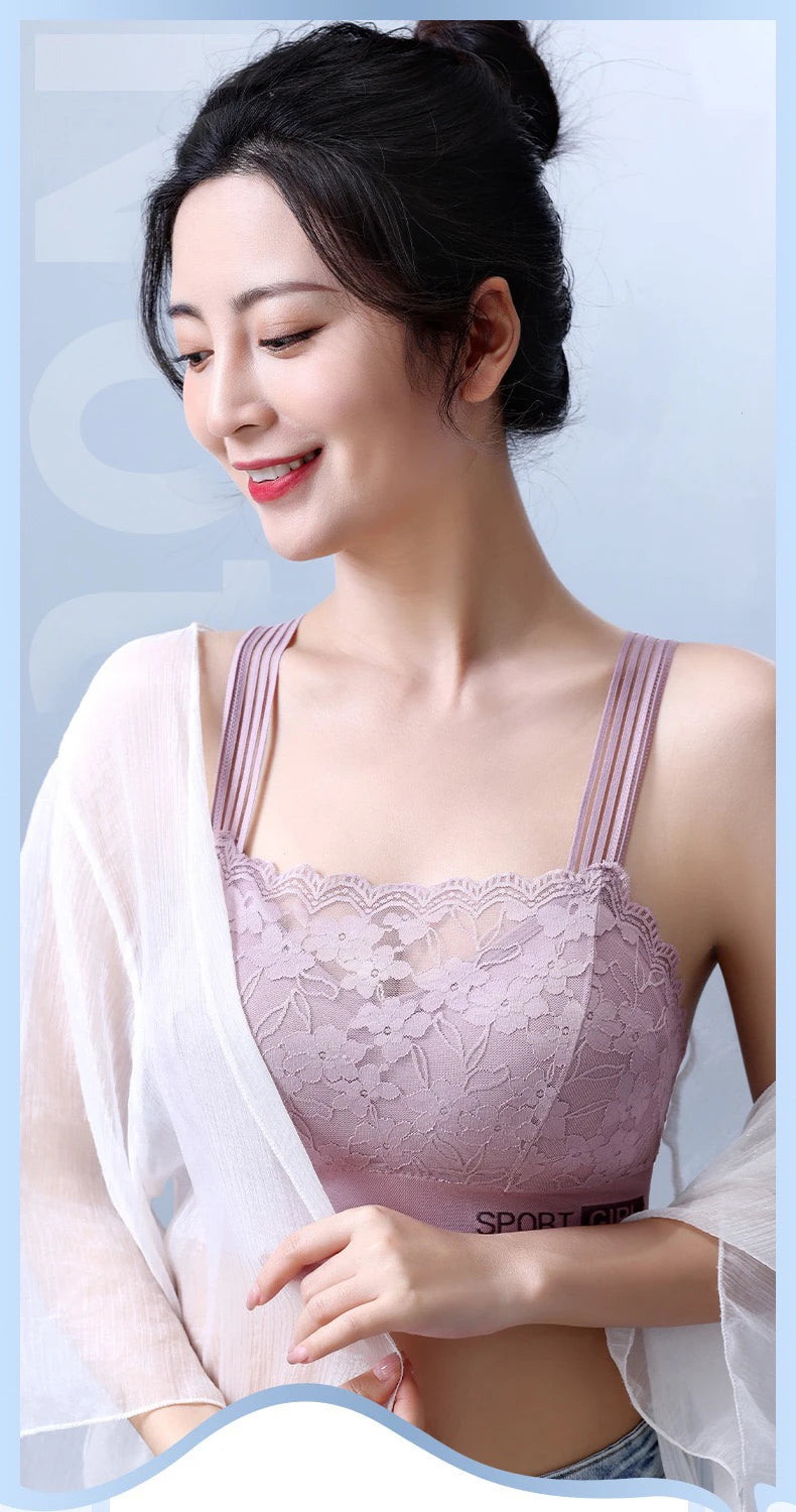 2PCS Women Lace Bras - Wireless Bralette Vest Style Tube Tops