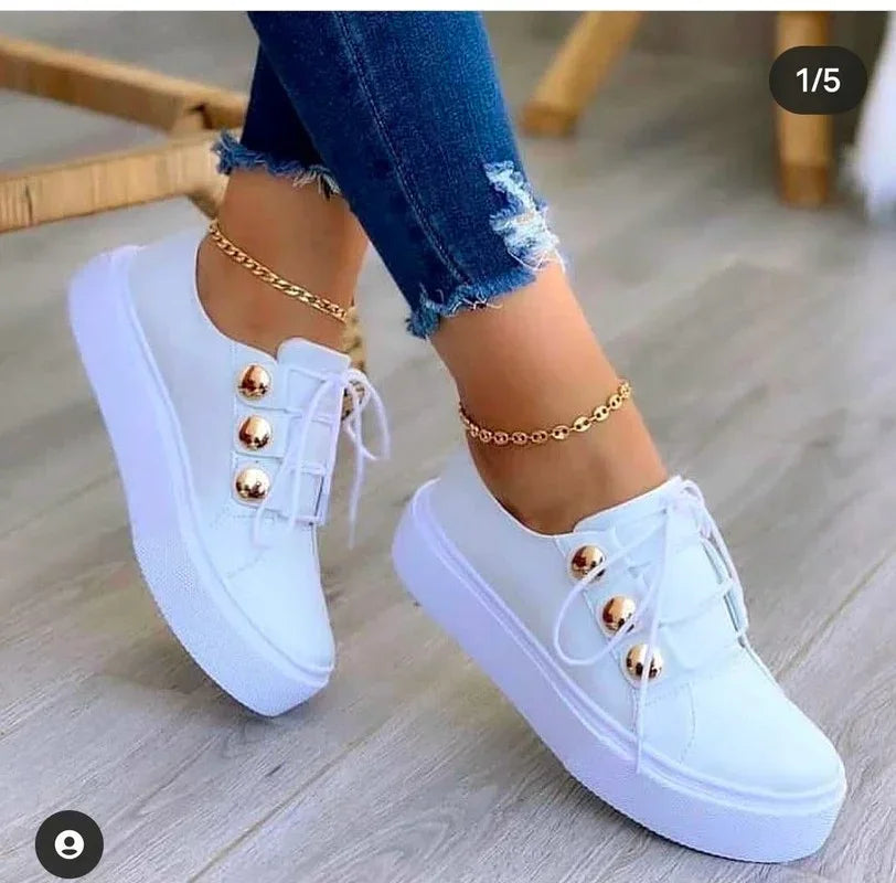 Women's Casual Platform Sneakers - Spring PU Leather Vulcanized Shoes