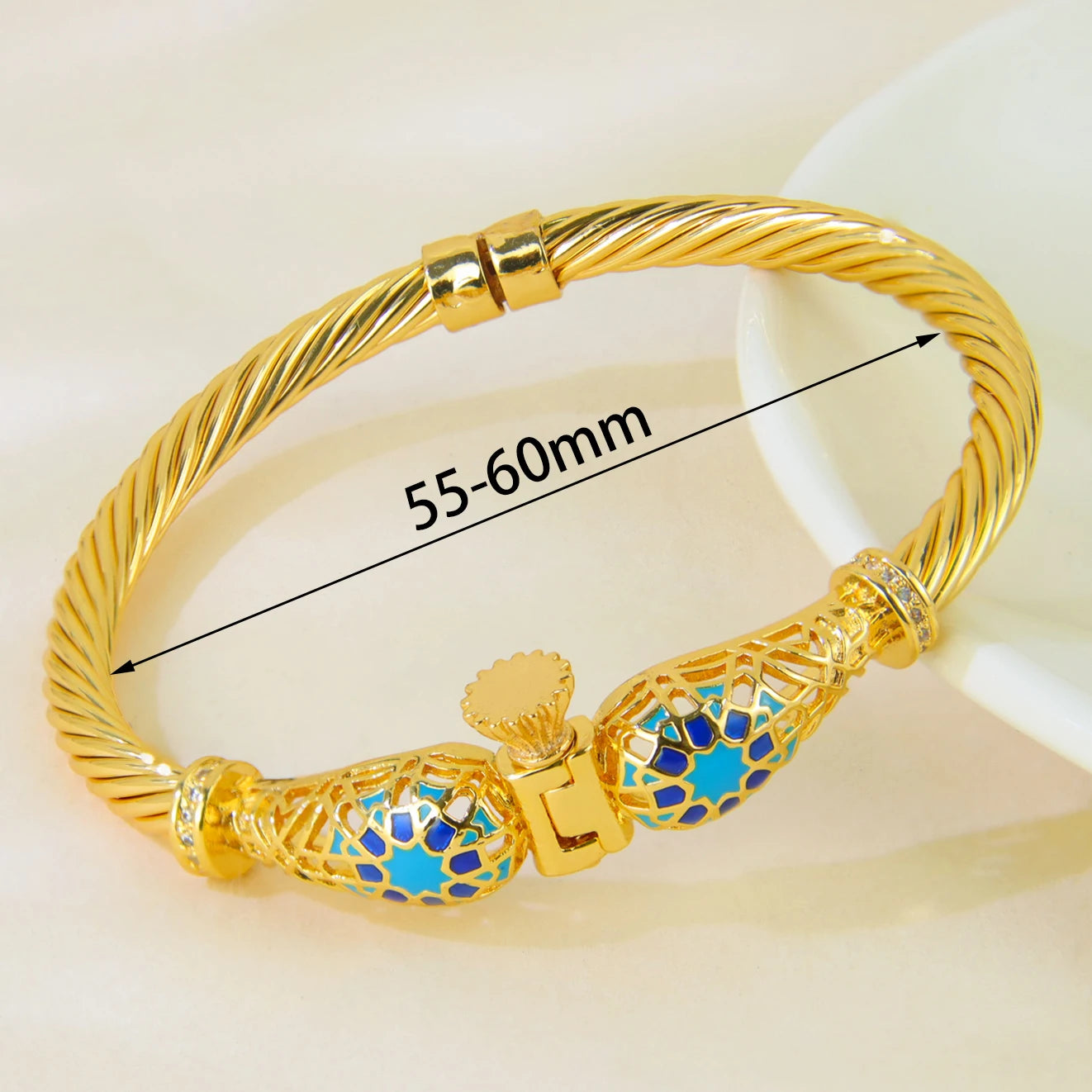Ethiopia Classic Turquoise Bracelet 21k Gold Plated Dubai Charm Opening Bangles Oman Women Bridal Wedding Party Jewelry