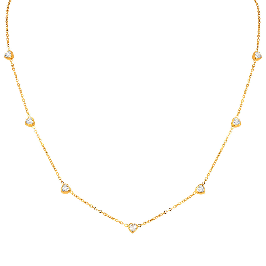 Vnox Shiny CZ Stones Heart Chain Necklace For Women,18k Gold Plated Simple 45cm Length Collar, Love Statement Jewelry Gift