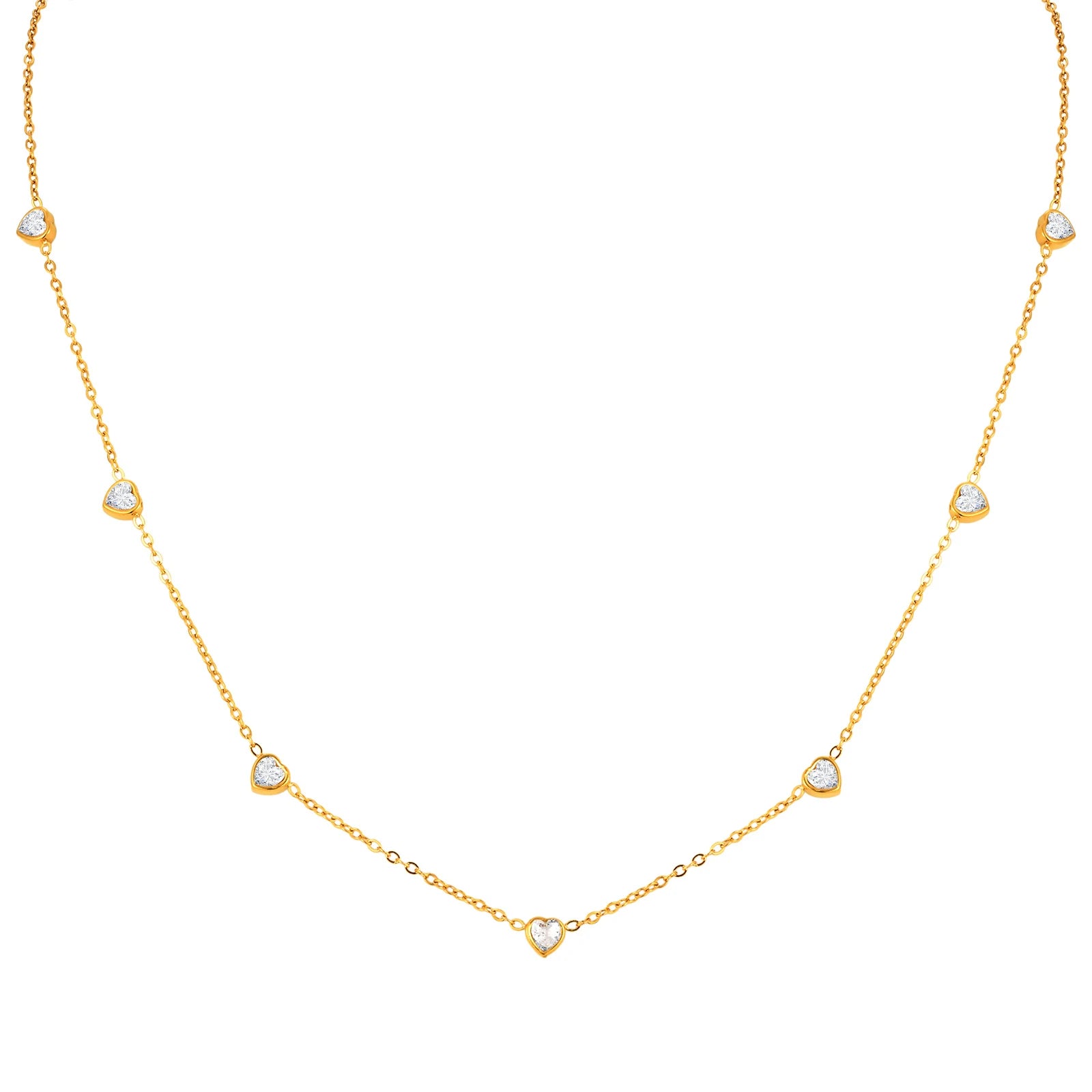 Vnox Shiny CZ Stones Heart Chain Necklace For Women,18k Gold Plated Simple 45cm Length Collar, Love Statement Jewelry Gift