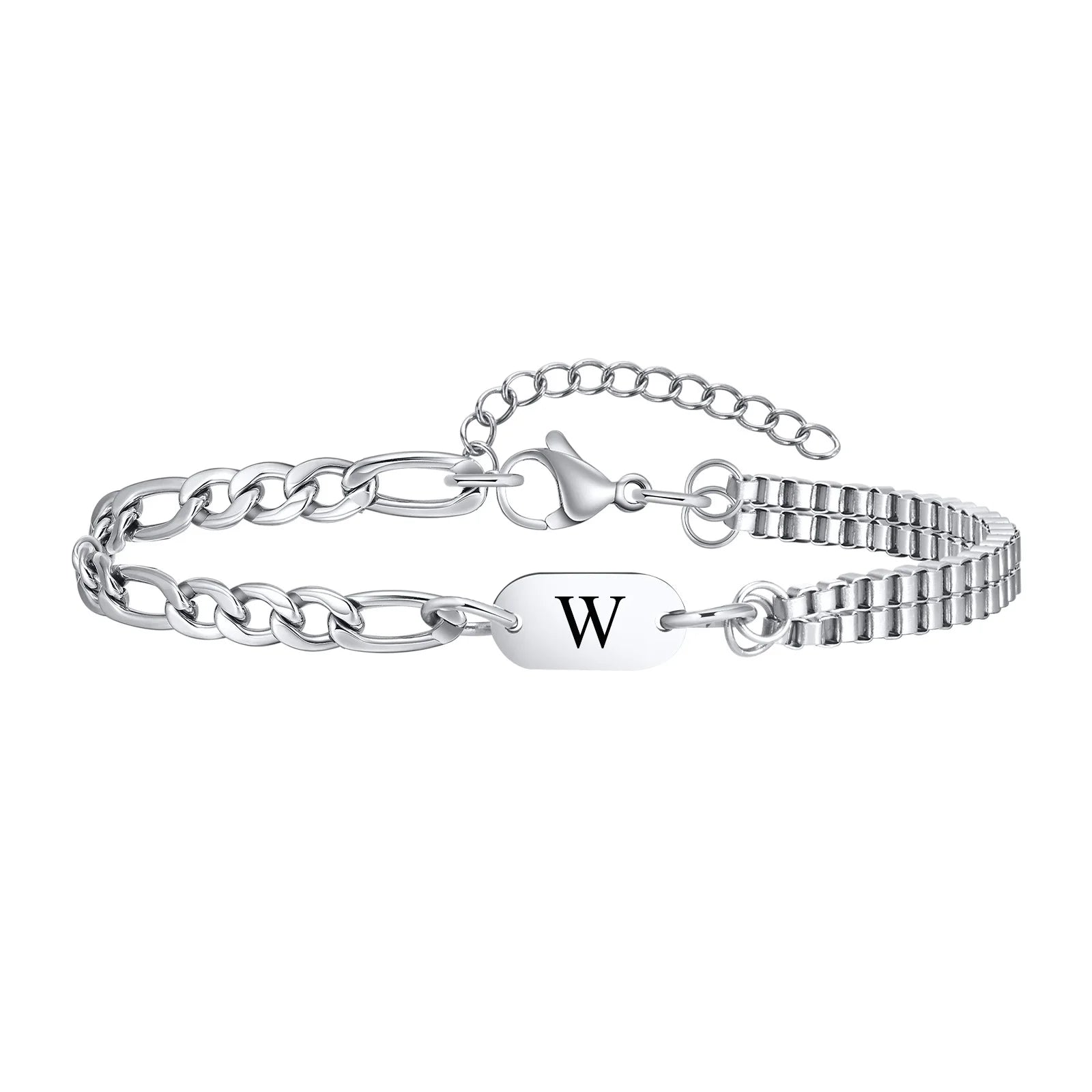Vnox A-Z Initial Bracelets for Men Women, Never Fade Figaro Chain, Double Layered Box Link Chain Bracelets, Name Gift for Him