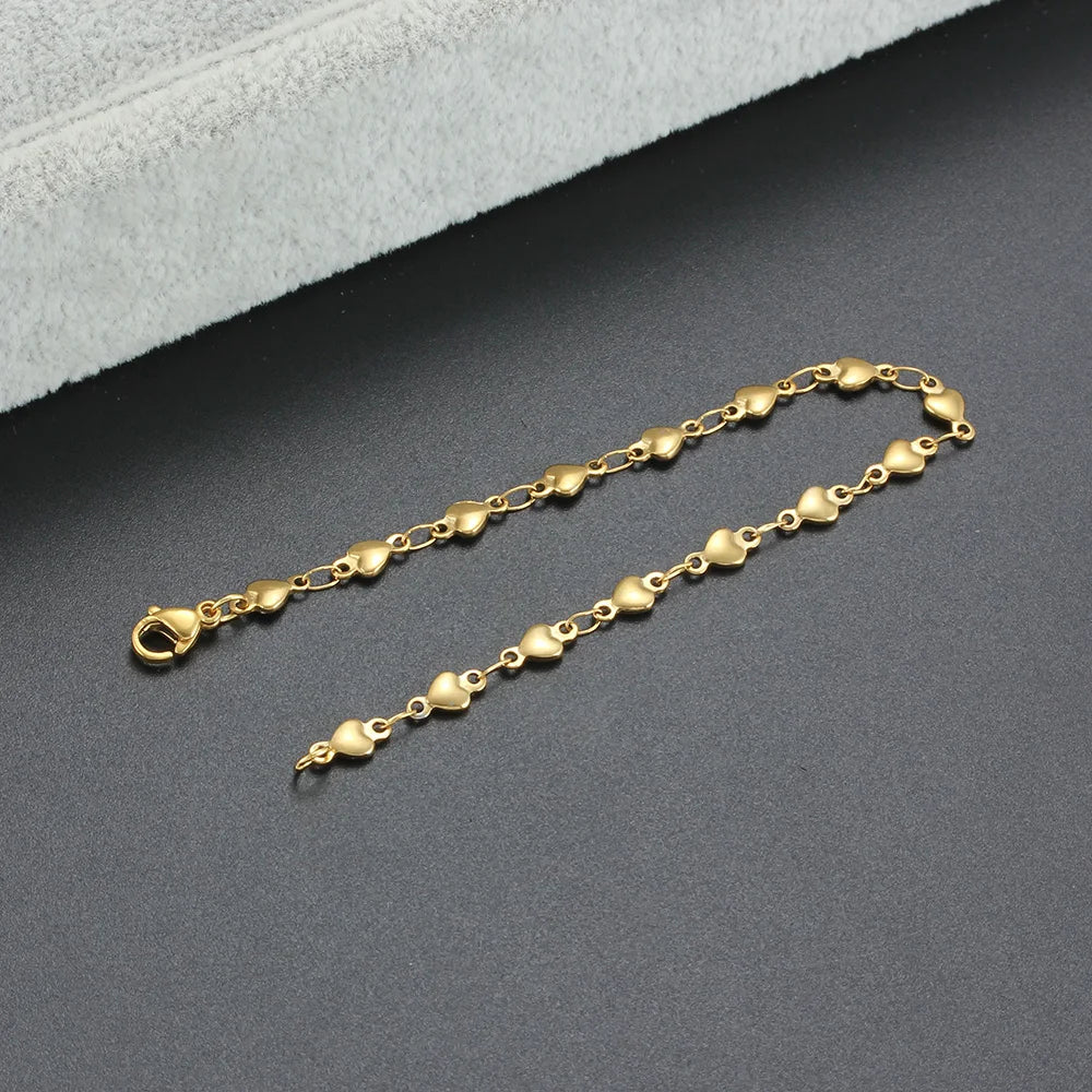 Stainless Steel Heart Bracelet For Women Link Chain Gold Silver Color Charm Female Cute Romantic Jewelry 7-9 Inch