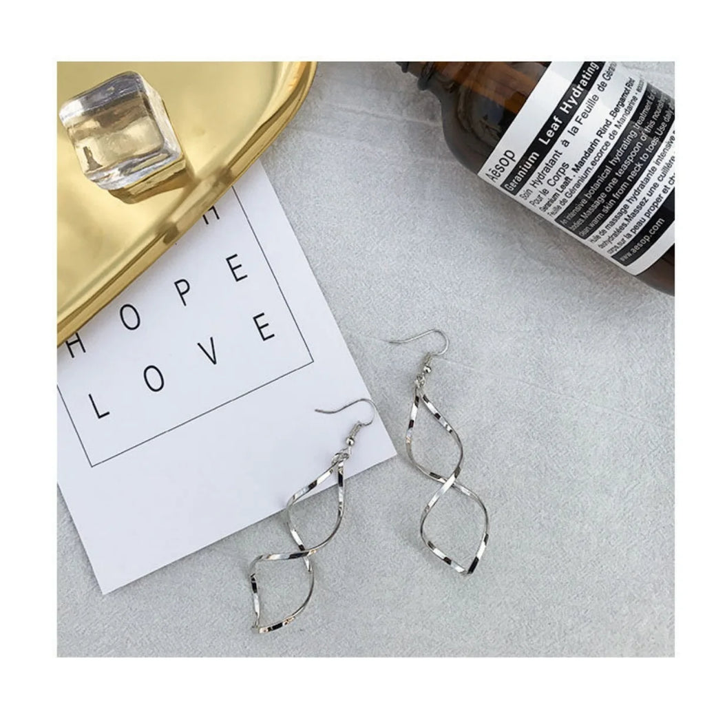 Fashion Simple Spiral Drop Earrings For Women Long Curved Wave Dangle Brincos Statement Wedding Party Jewelry