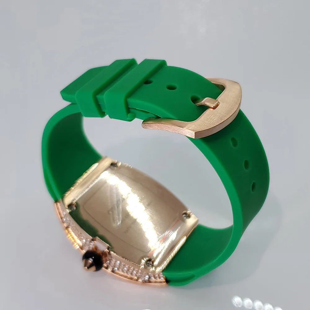 Luxury Diamond Watch For Women Elegant Tonneau Original Design Watches Fashion Ice Out Sport Rubber Strap Waterproof Mille Clock