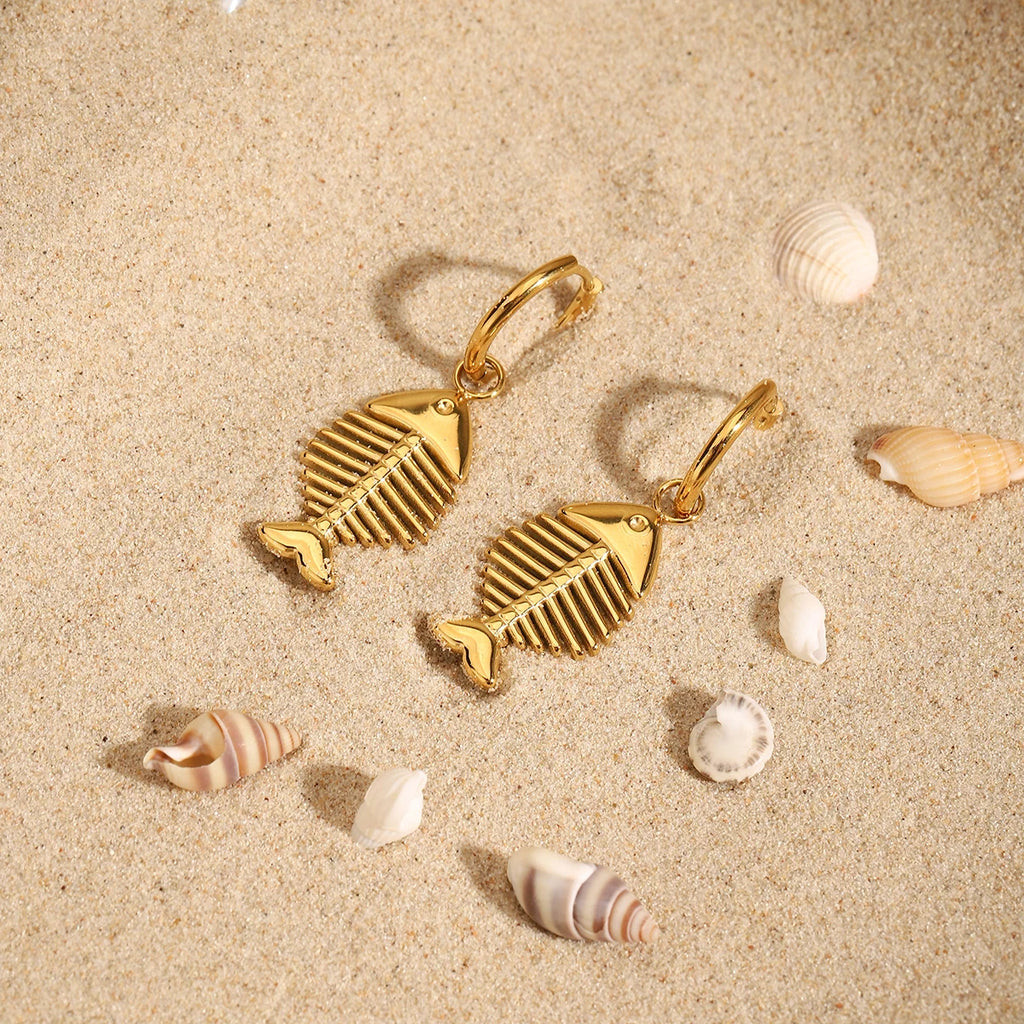 Youthway Stainless Steel Metal Creative Fish Bone Dangle Earrings Waterproof Anti Allergy High Quality Charm Jewelry Accessories