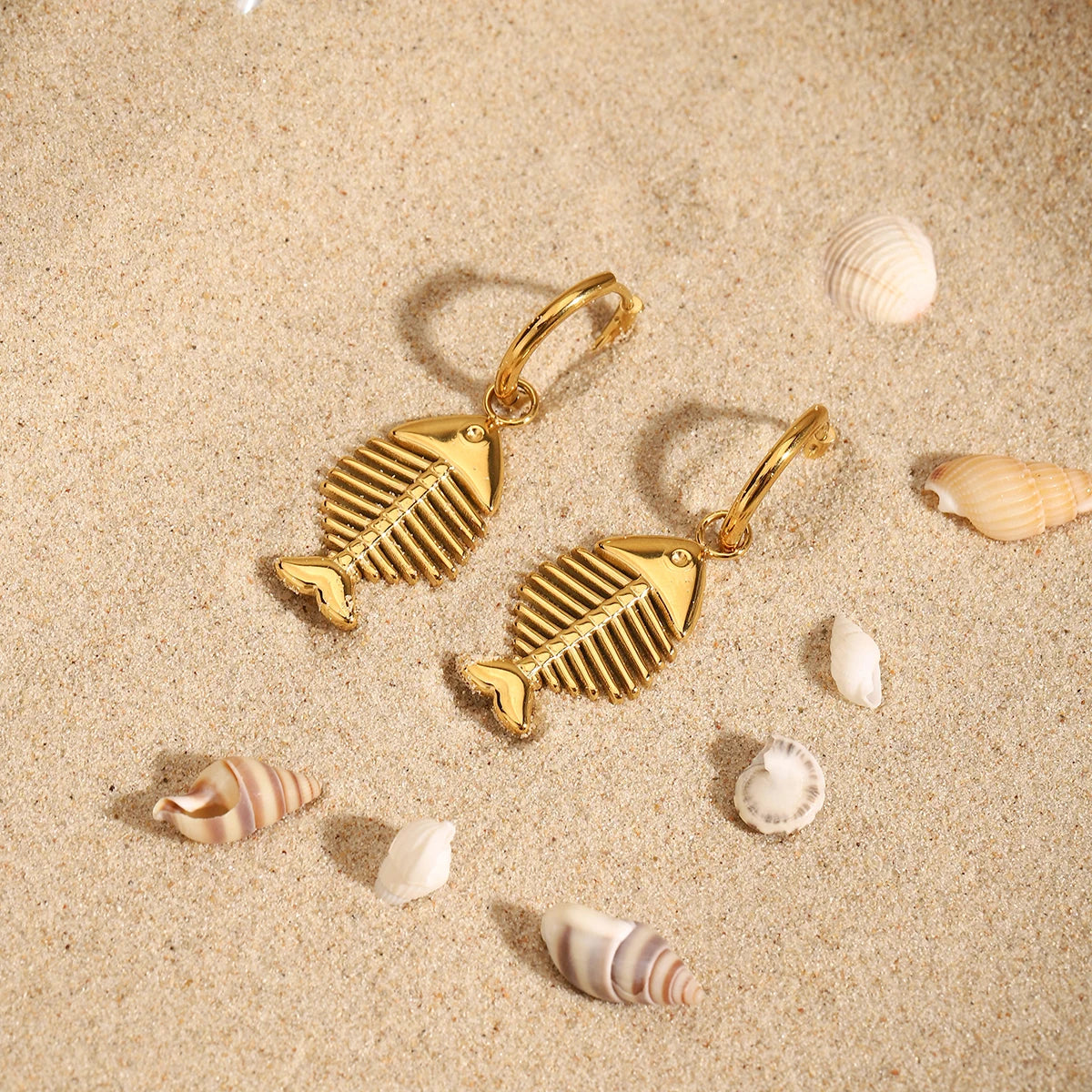 Youthway Stainless Steel Metal Creative Fish Bone Dangle Earrings Waterproof Anti Allergy High Quality Charm Jewelry Accessories
